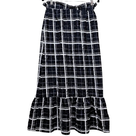 Asos Design Women's Black & White Plaid Midi Skirt With Ruffle Hem - Picture 1 of 8